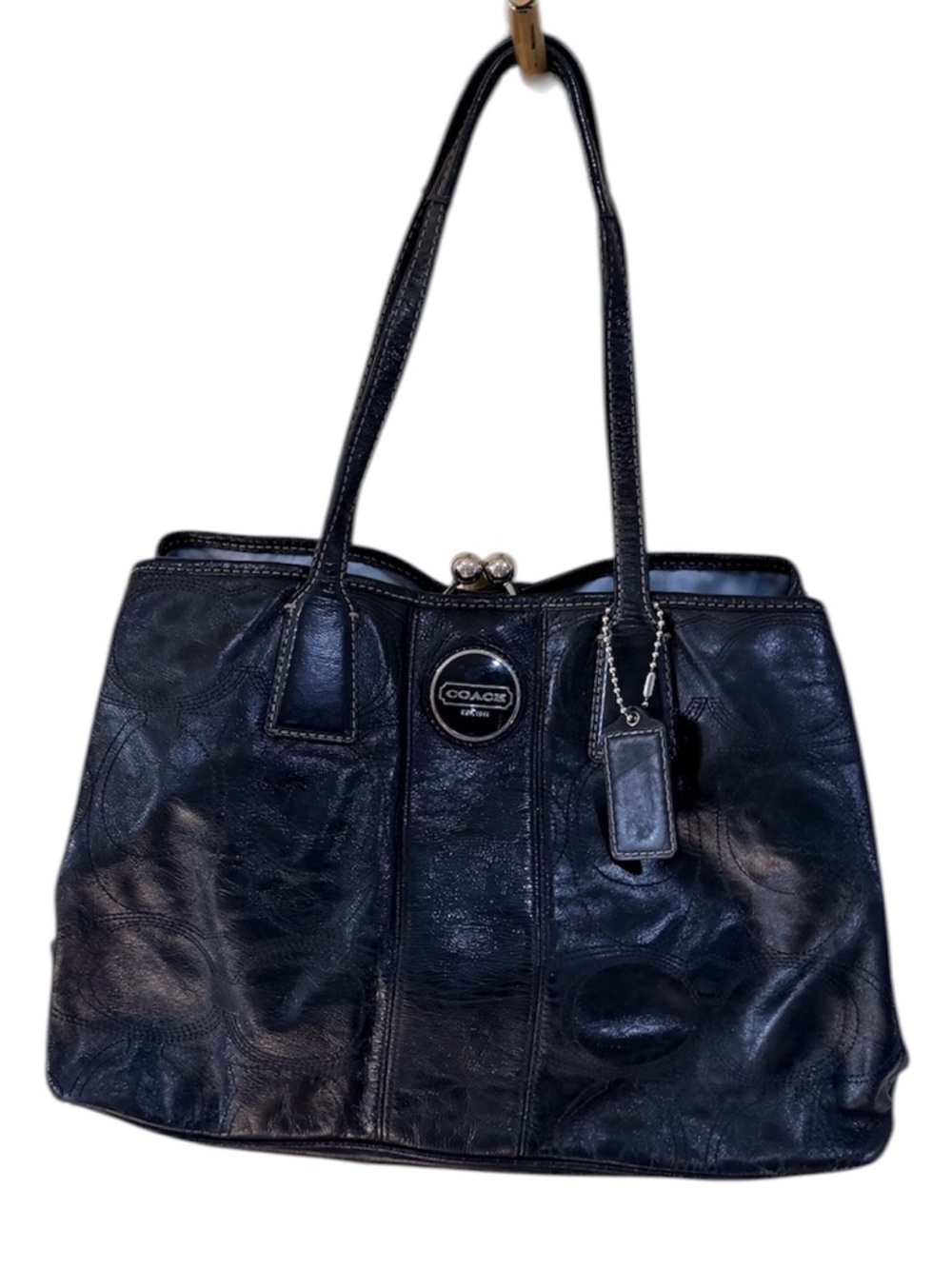 Coach Black Leather Kisslock Carryall Satchel 15858 Kristin Madison